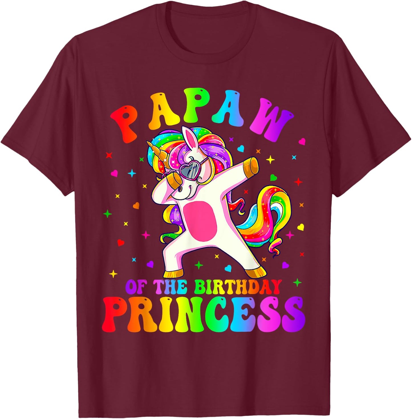 Papaw of the Birthday Princess Girl Dabbing Unicorn Funny T-Shirt - T-Shirt | Maroon