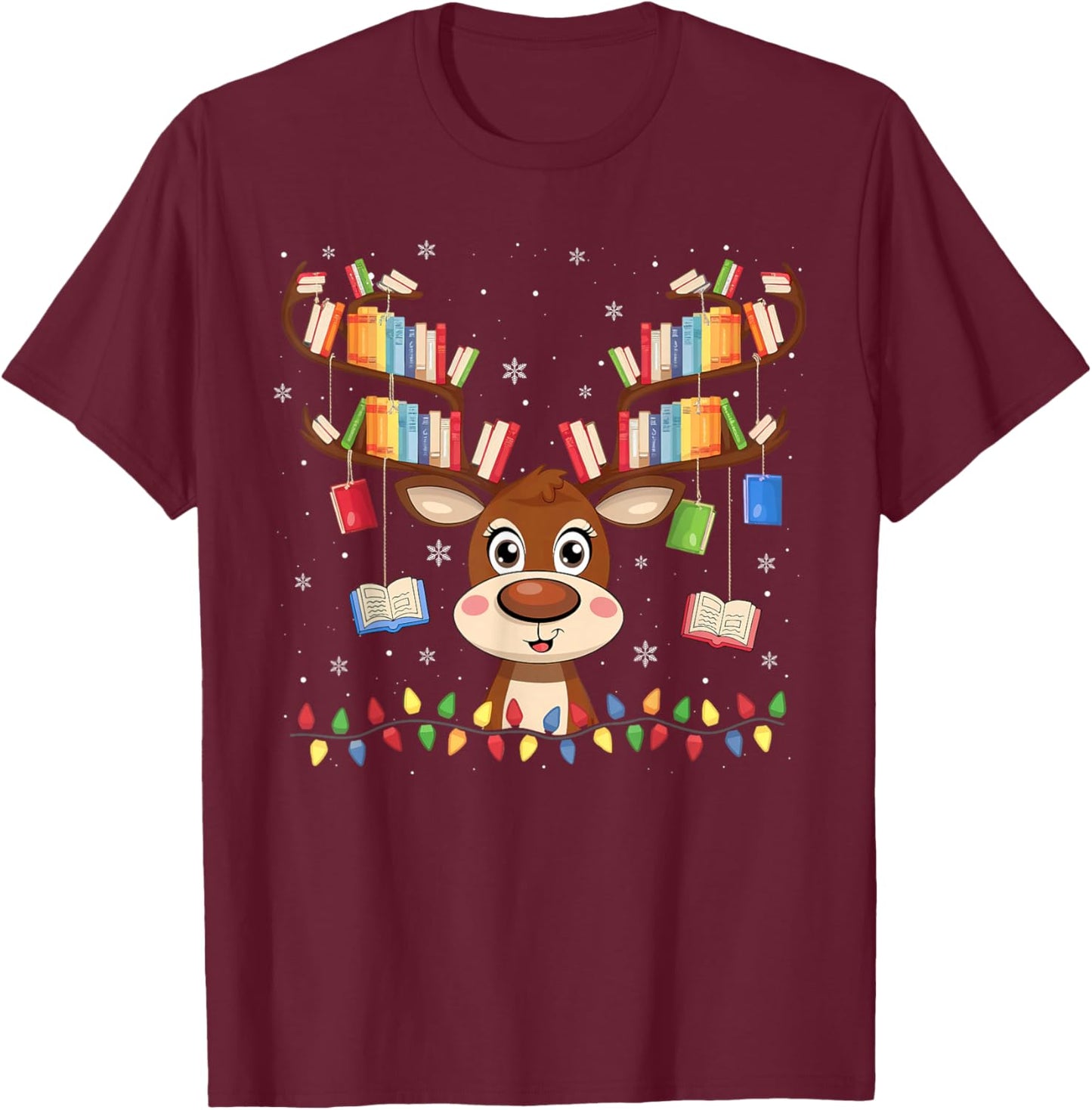 Christmas Librarian Reindeer Matching Family Book Lover Xmas T-Shirt - T-Shirt | Maroon