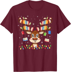 Christmas Librarian Reindeer Matching Family Book Lover Xmas T-Shirt - T-Shirt | Maroon