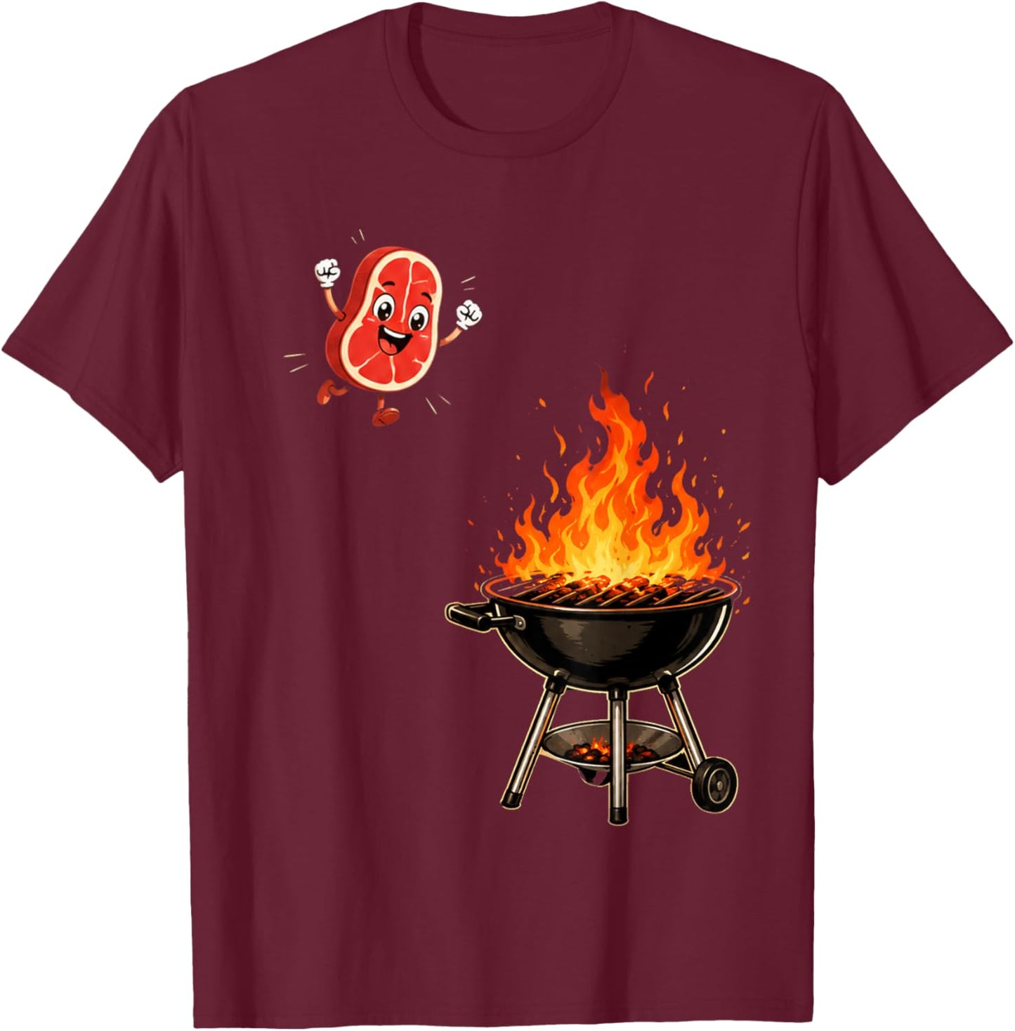 Steak Dive Funny Flying Steak BBQ Grilling Cartoon T-Shirt - T-Shirt | Maroon
