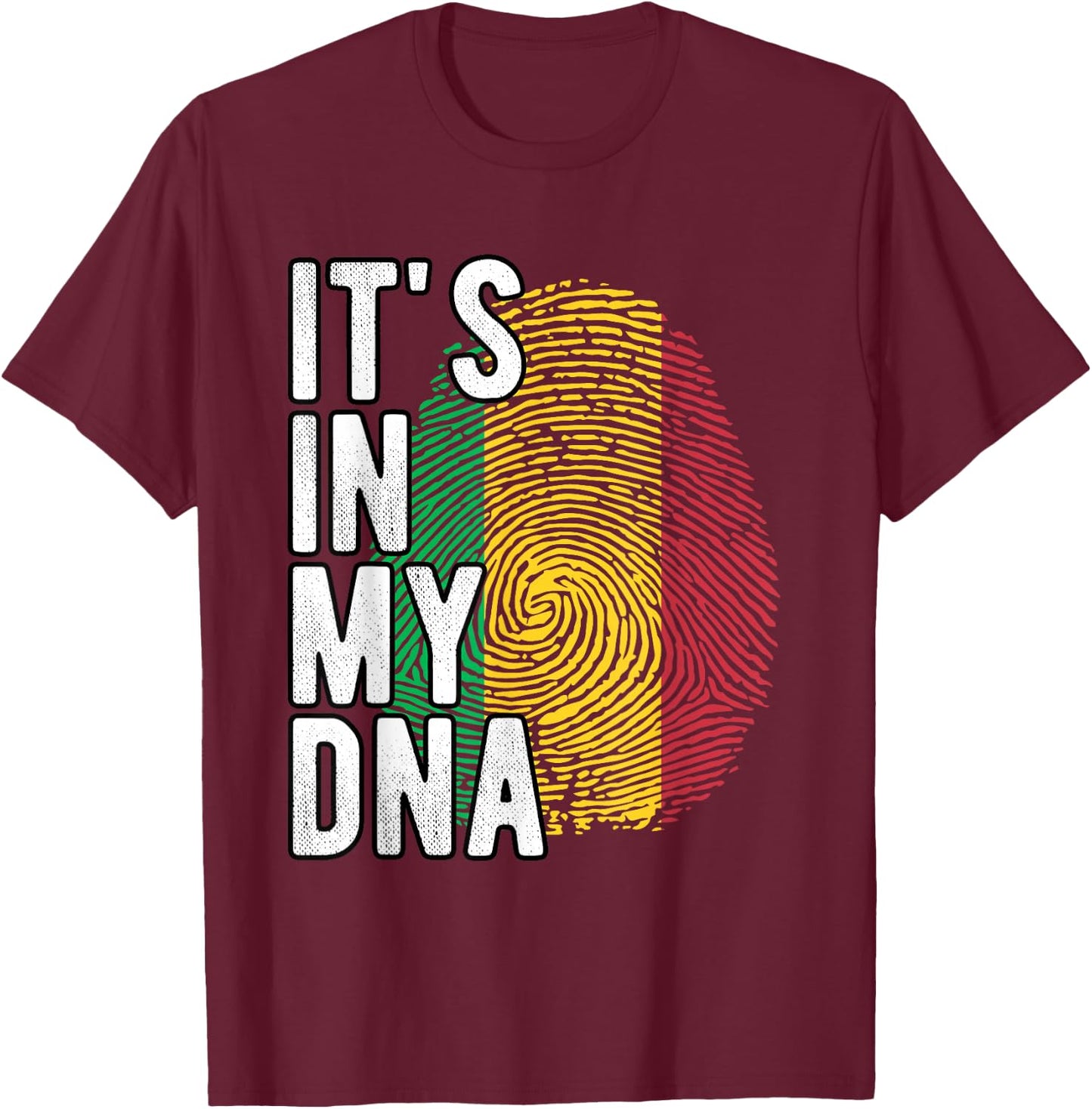 Funny it's in my DNA Mali flag Fingerprint T-Shirt - T-Shirt | Maroon