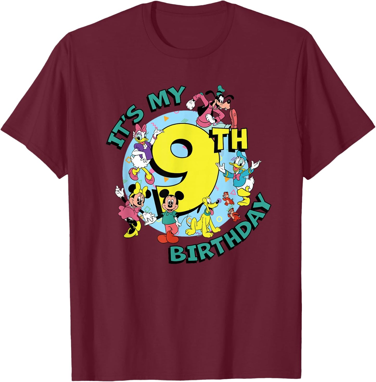 Disney Mickey and Friends It's My Ninth 9th Birthday T-Shirt - T-Shirt | Maroon