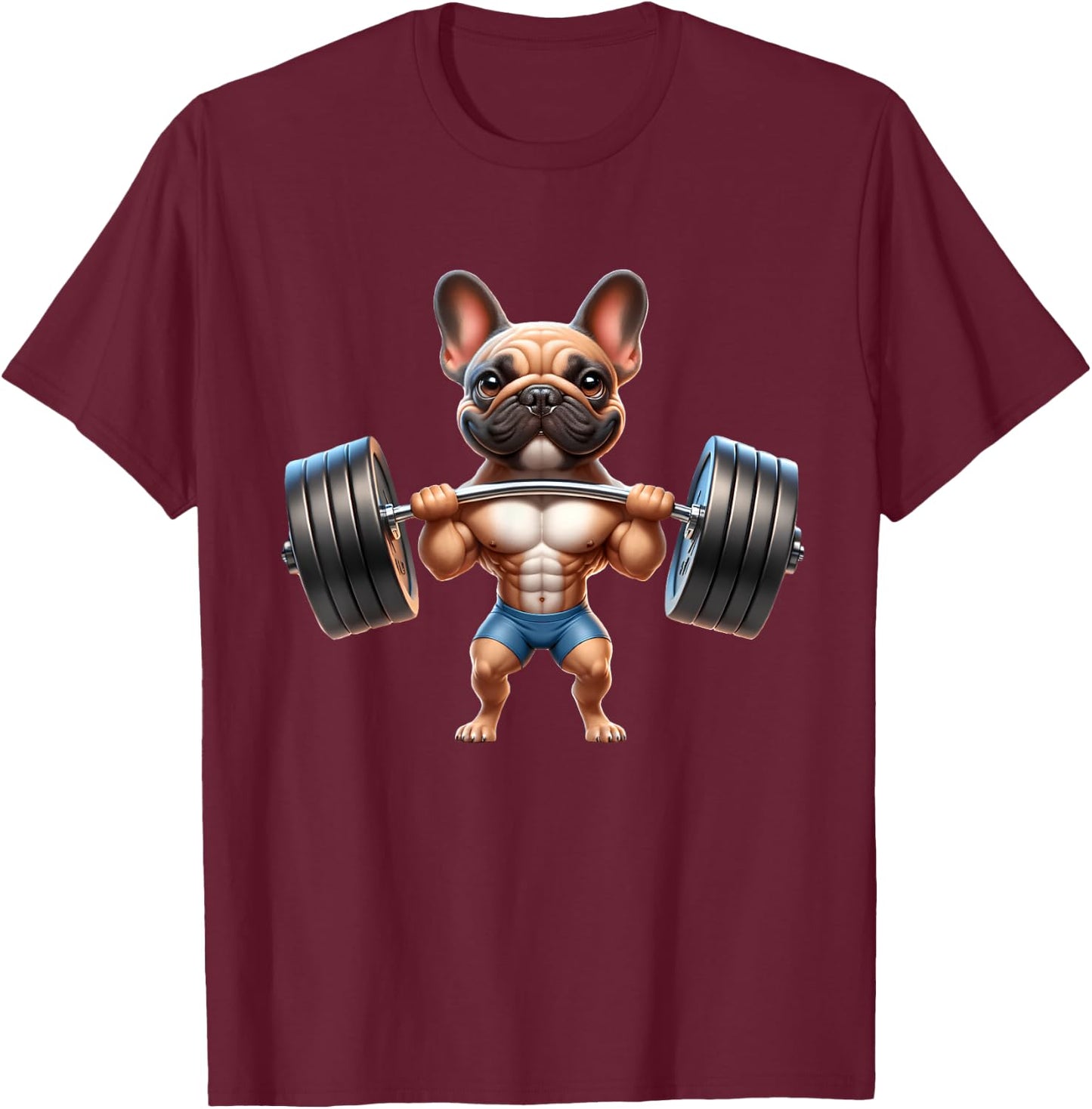 French Bulldog Gym Frenchie Weightlifter Bodybuilding Women Kids T-Shirt - T-Shirt | Maroon