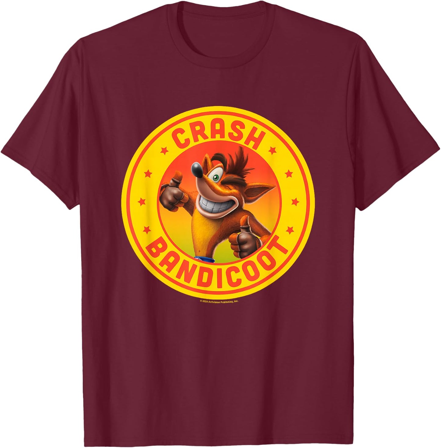Crash Bandicoot Thumbs Up Star Spangled Logo T-Shirt - T-Shirt | Maroon