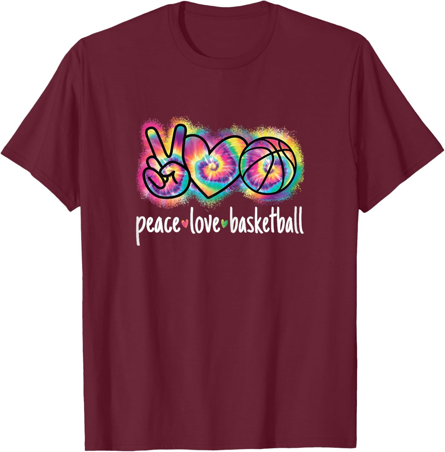 Peace Love Basketball Women Girls Cute Basketball Player T-Shirt - T-Shirt | Maroon