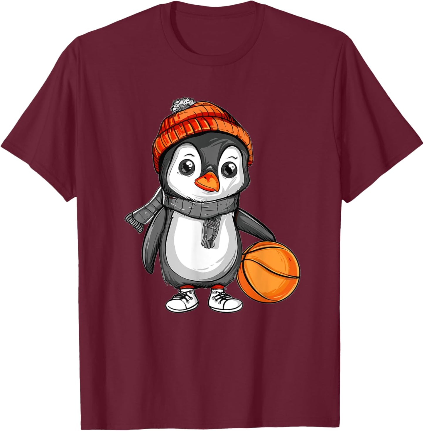 Cute Basketball Penguin T-Shirt - T-Shirt | Maroon