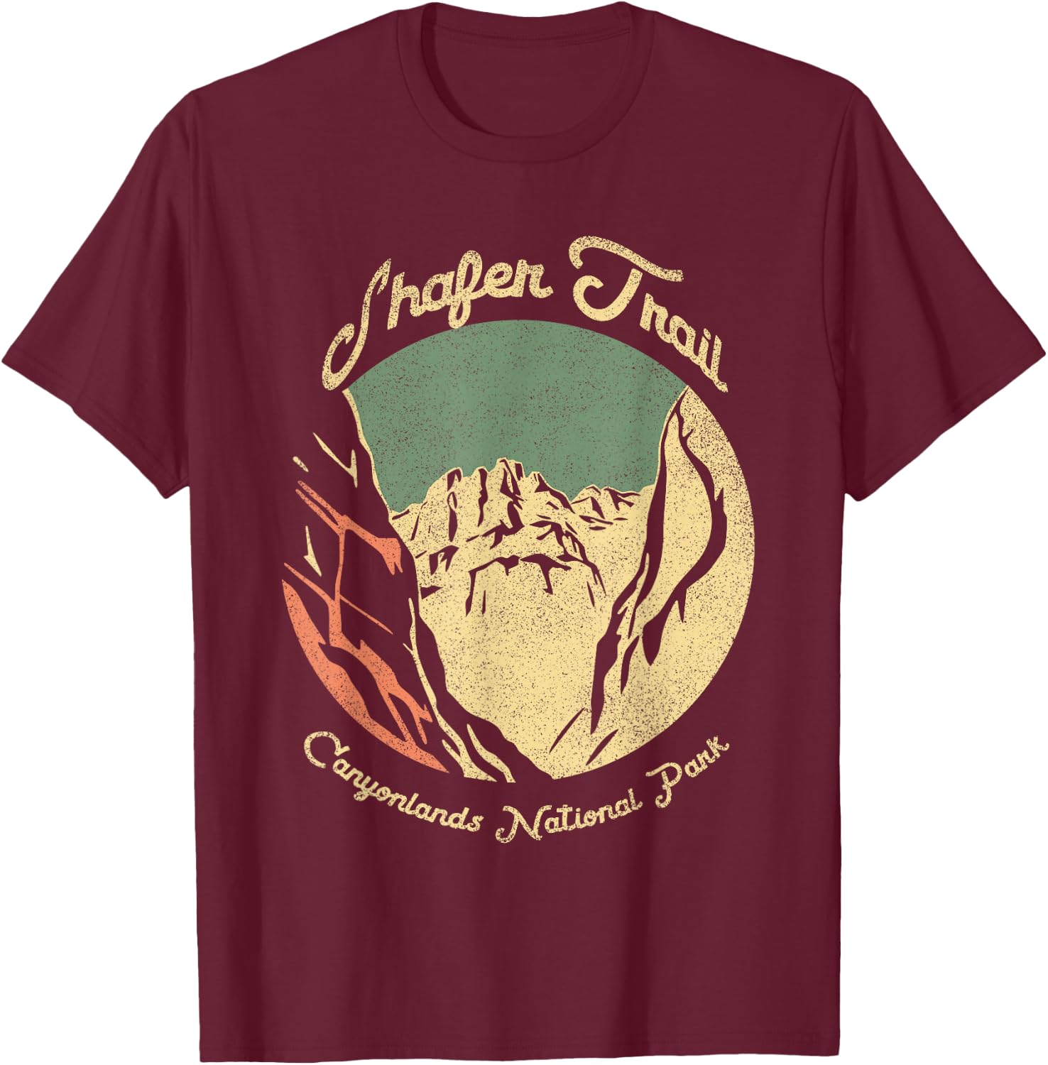 Shafer Trail Canyonlands National Park Vintage Black Version T-Shirt - T-Shirt | Maroon