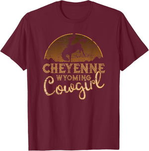 Cheyenne Wyoming WY Rodeo Cowgirl T-Shirt - T-Shirt | Maroon