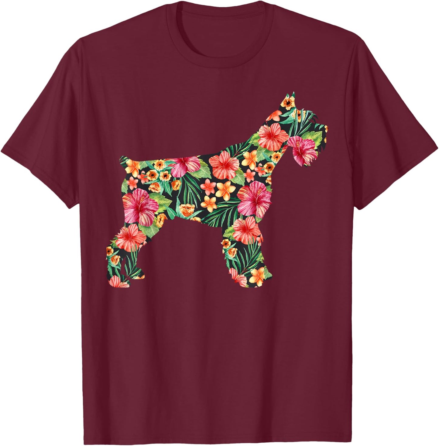 Schnauzer Flower Funny Dog Silhouette Floral Gifts Women T-Shirt - T-Shirt | Maroon