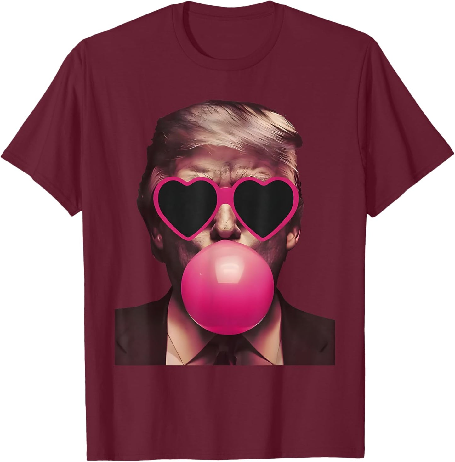 Funny Trump Pink Sunglasses Blowing Bubble Donald Trump 2024 T-Shirt - T-Shirt | Maroon