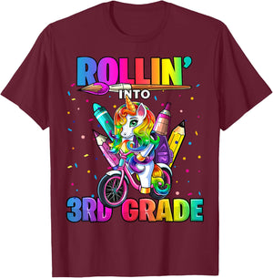 3rd Grade Unicorn Back to School First Day of School Girls T-Shirt - T-Shirt | Maroon