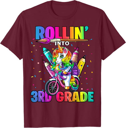 3rd Grade Unicorn Back to School First Day of School Girls T-Shirt - T-Shirt | Maroon