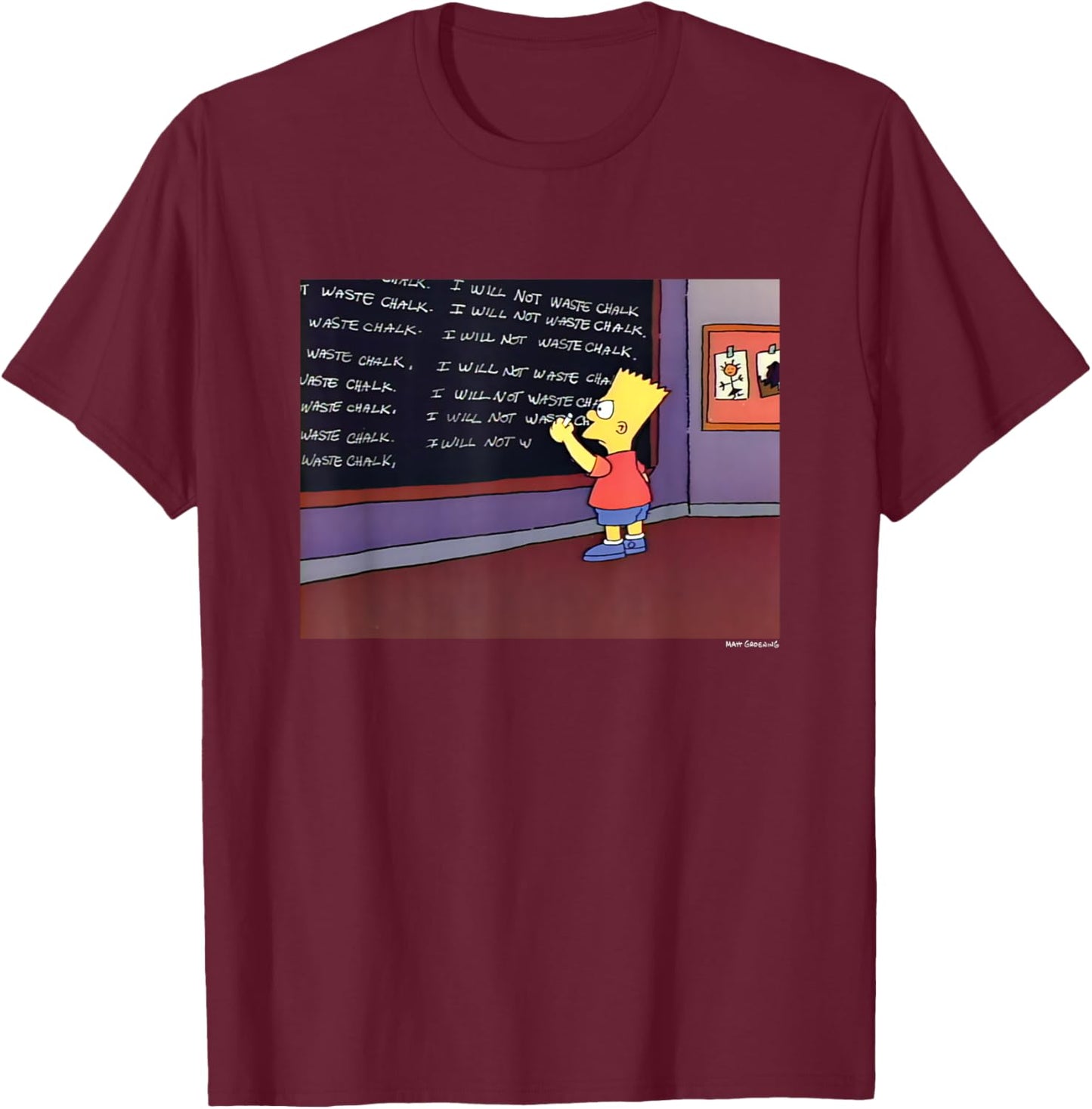 The Simpsons Iconic Scene Bart I Will Not Waste Chalk Logo T-Shirt - T-Shirt | Maroon