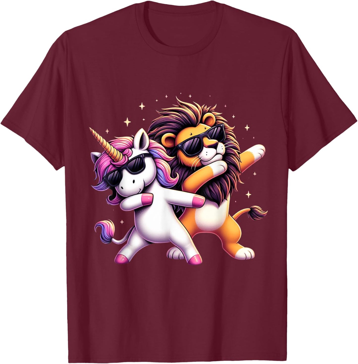 Dabbing Unicorn And Lion Boys Girls Men Women Kids Adults T-Shirt - T-Shirt | Maroon