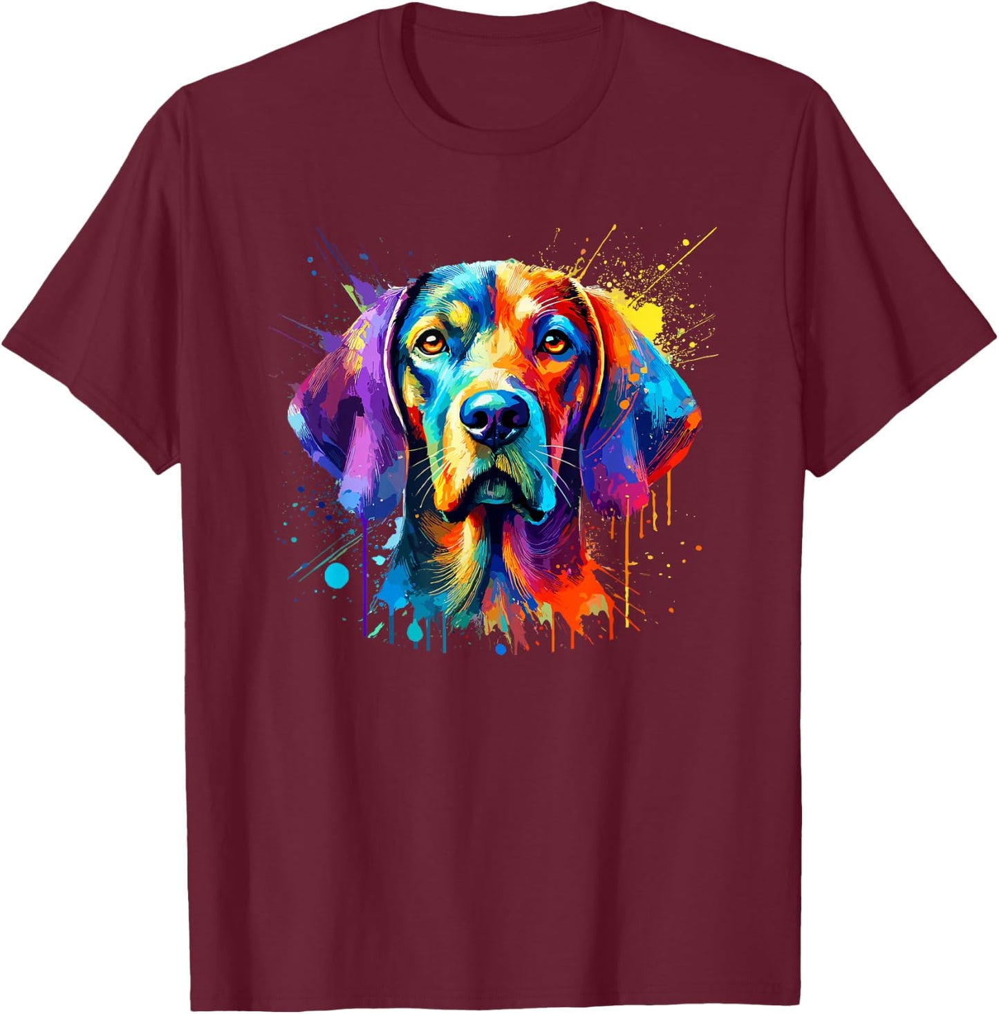 Colorful Splash Art Plott Hound Plott Dog T-Shirt - T-Shirt | Maroon