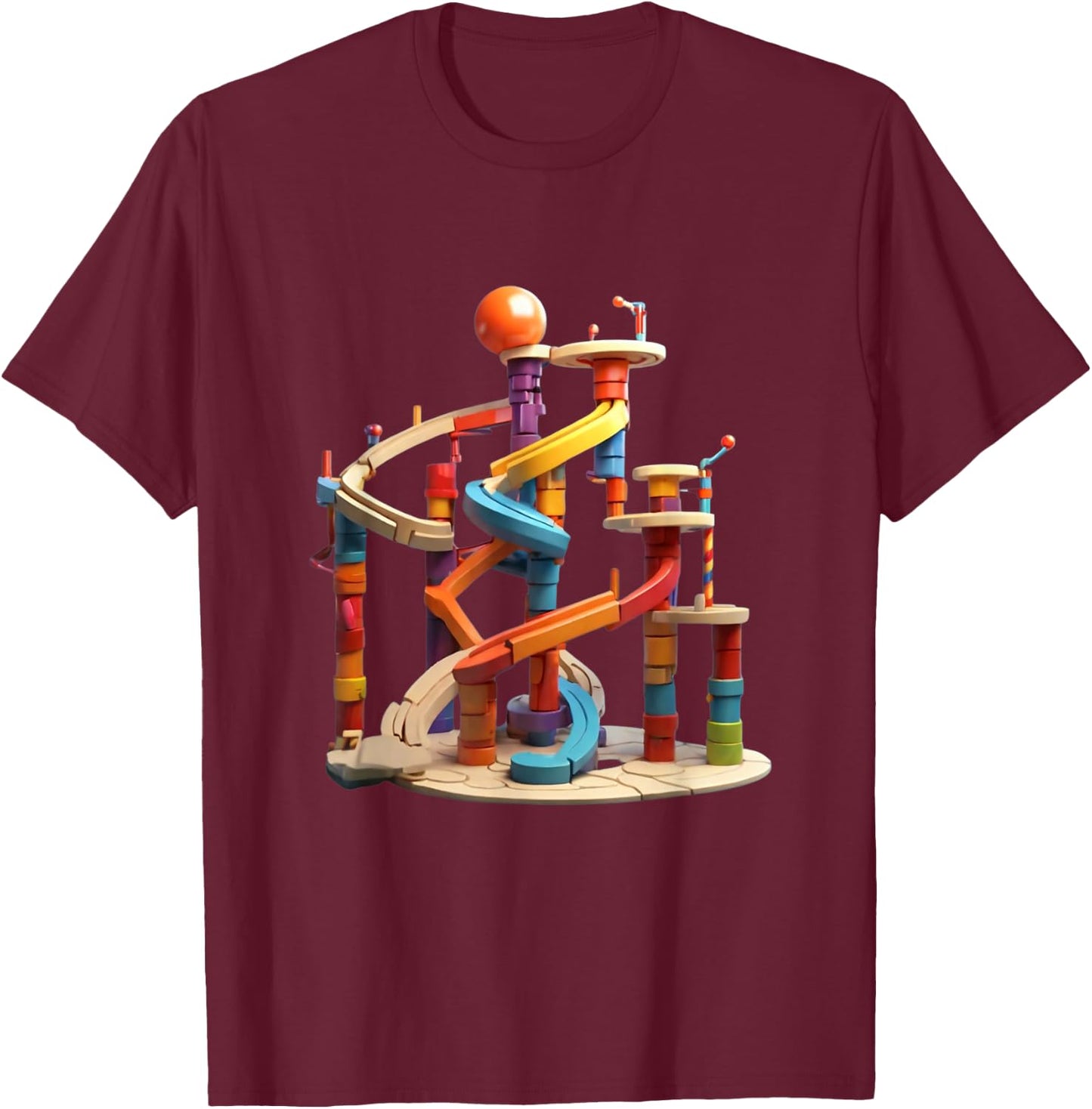 Marble Run Graphic Design T-Shirt - T-Shirt | Maroon