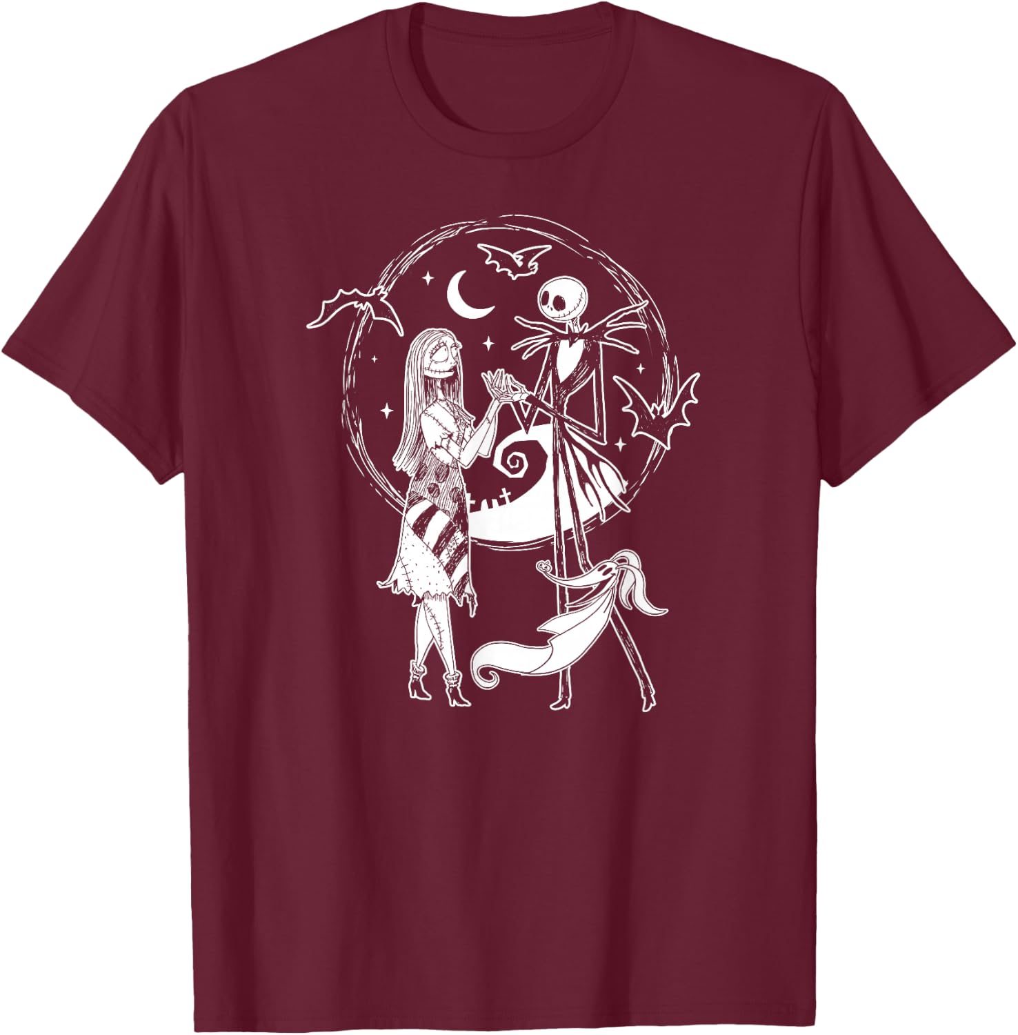 Nightmare Before Christmas - Jack Sally Zero T-Shirt - T-Shirt | Maroon