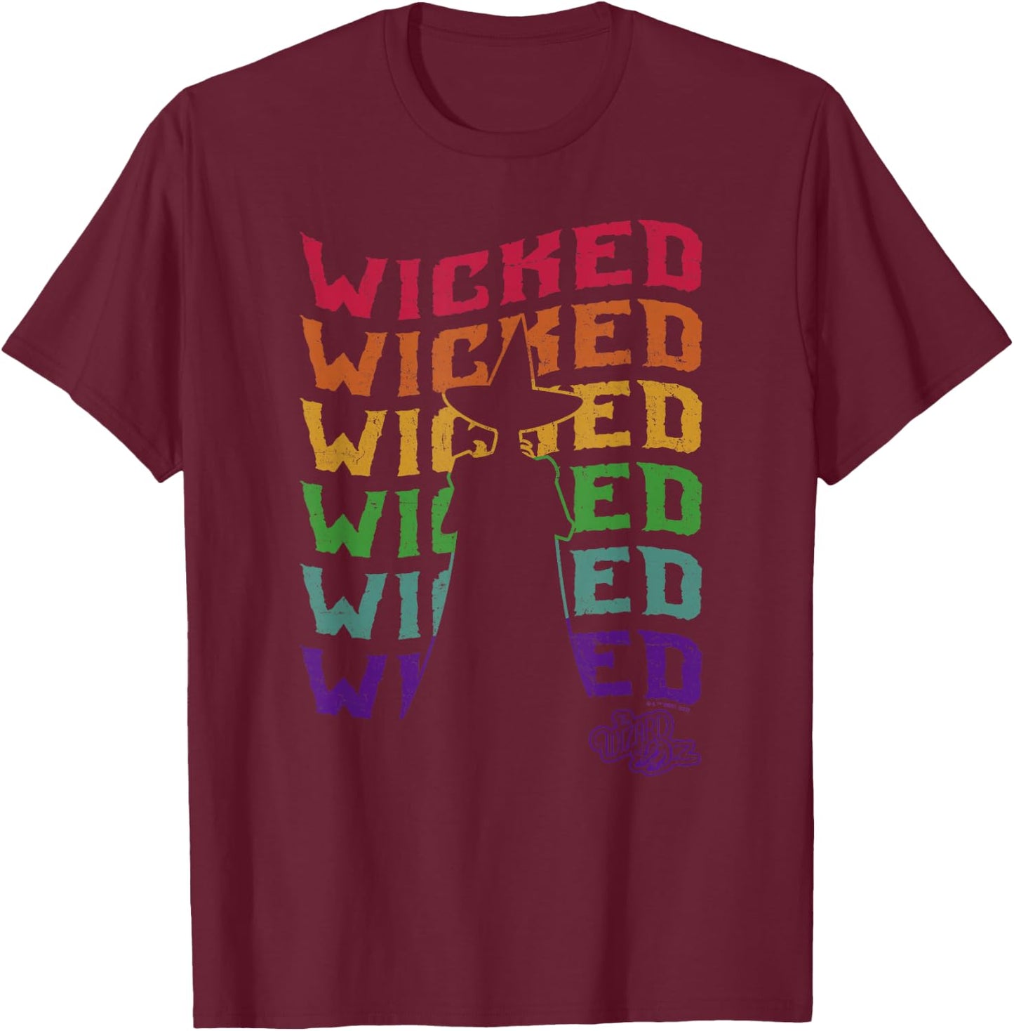 The Wizard of Oz Pride Wicked Witch Rainbow Text Stack T-Shirt - T-Shirt | Maroon
