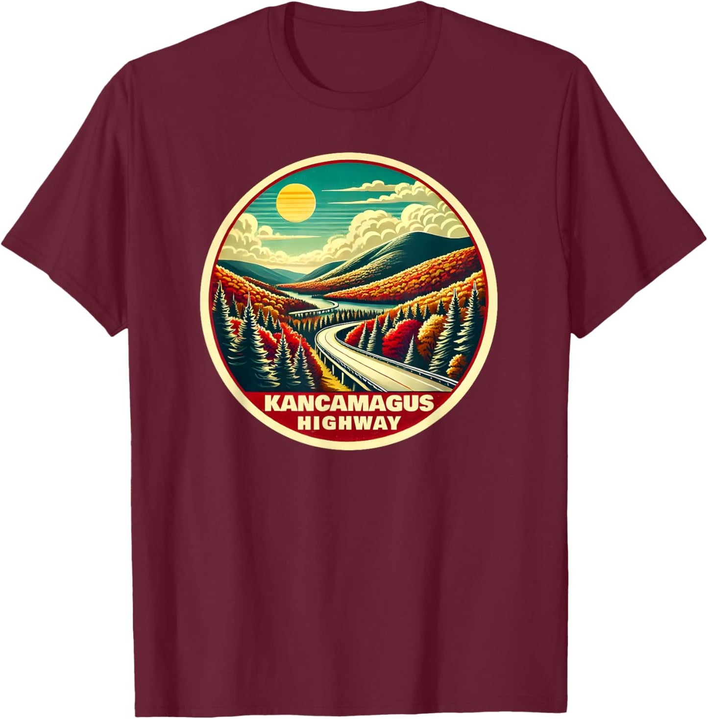 Kancamagus Highway, Scenic Fall Foliage, Retro Vintage T-Shirt - T-Shirt | Maroon