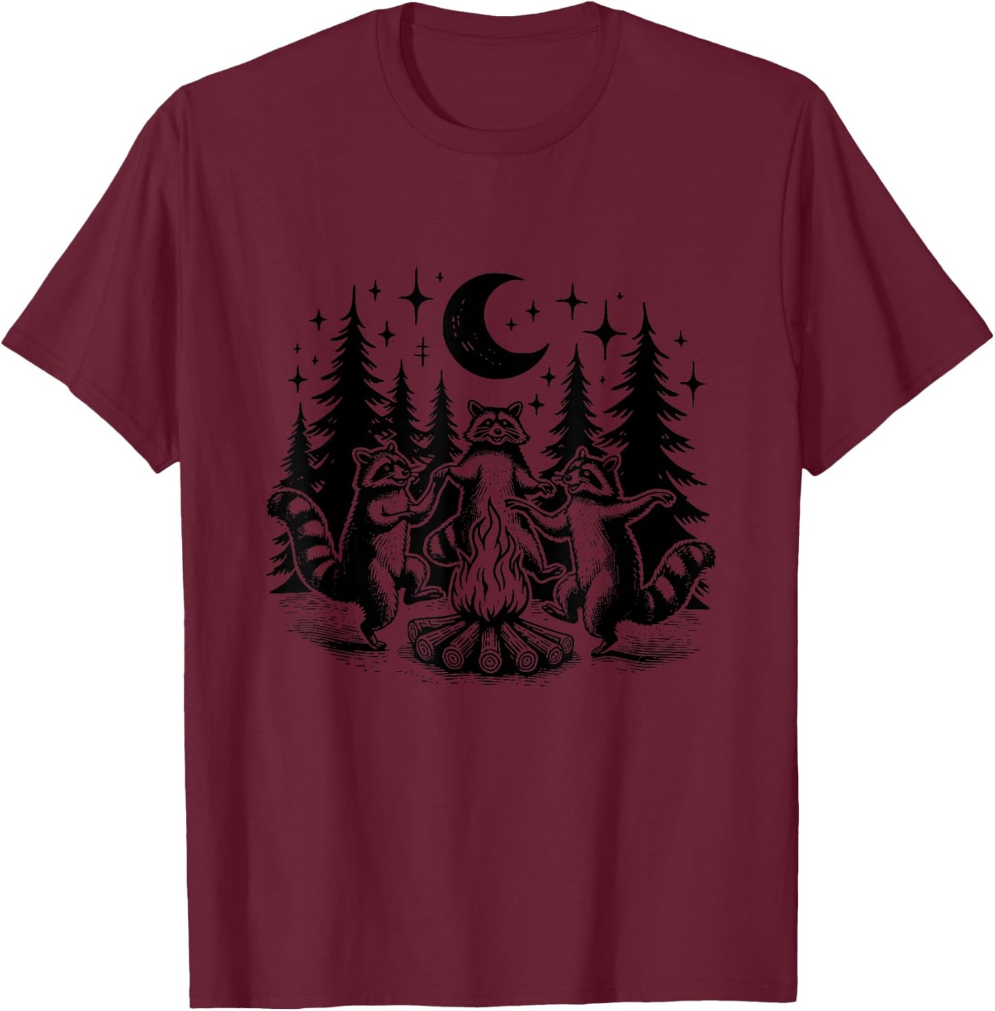 Campfire Vintage Cute Racoon Camping Funny Raccoon T-Shirt - T-Shirt | Maroon