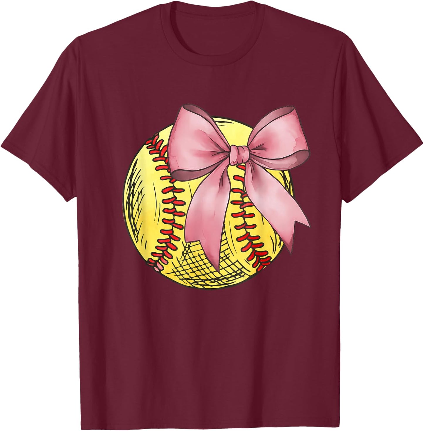 Vintage Softball Coquette Bow Cute Softball Mom Girls Kids T-Shirt - T-Shirt | Maroon