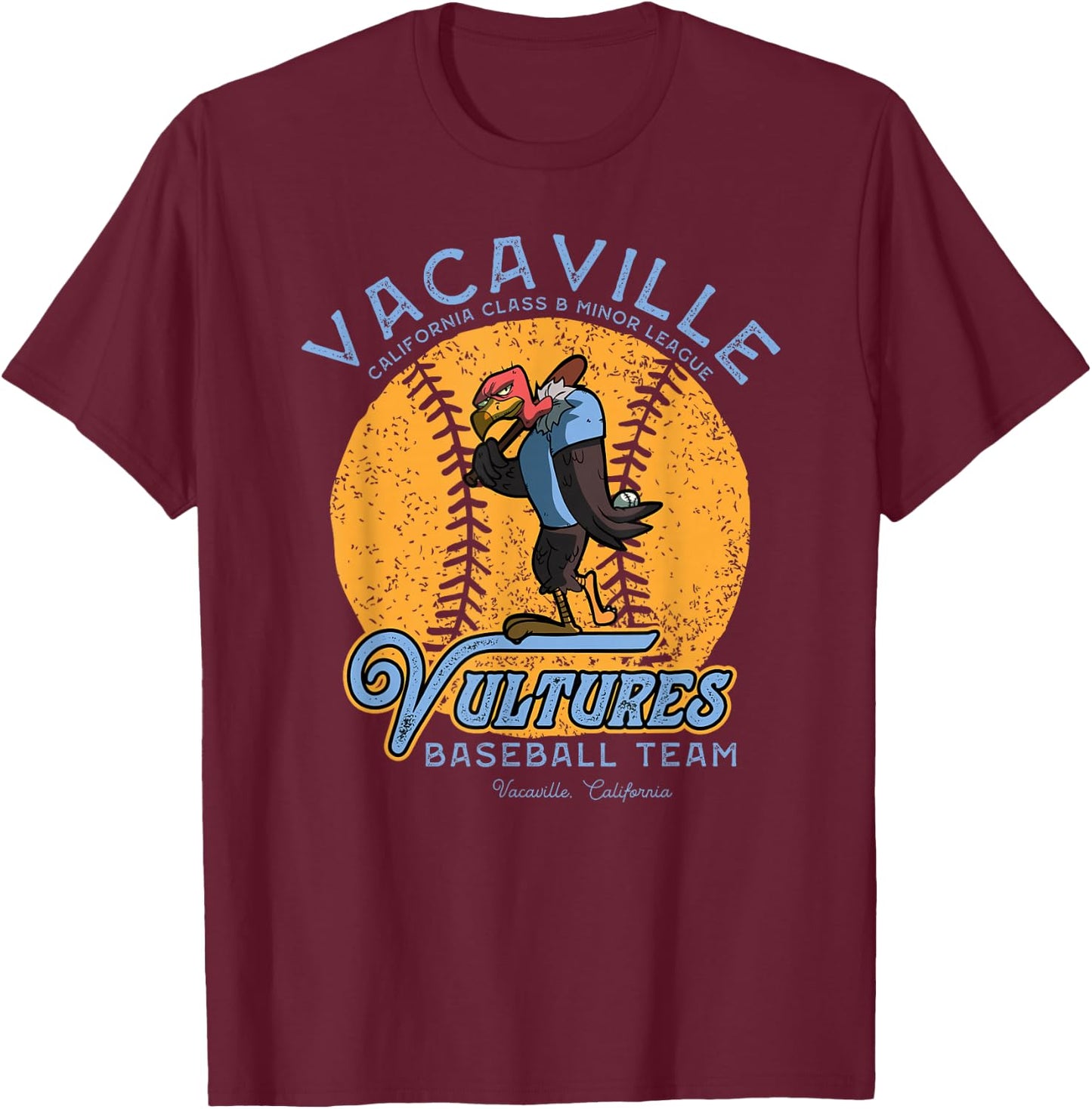 Vintage Vacaville Vultures Retro Minor League Baseball Team T-Shirt - T-Shirt | Maroon