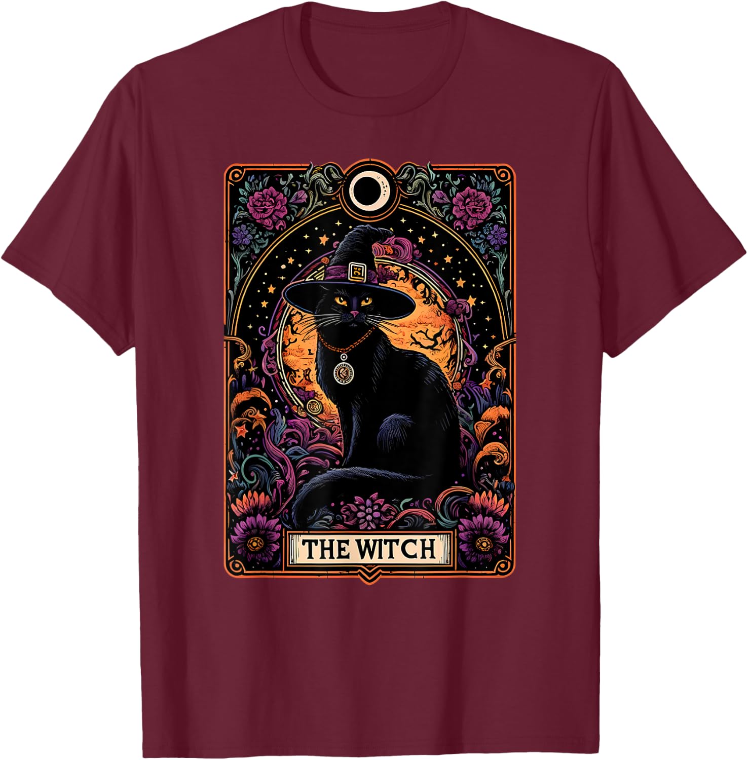 The Witch Cat Tarot Card Halloween Vintage Gothic Women Kids T-Shirt - T-Shirt | Maroon