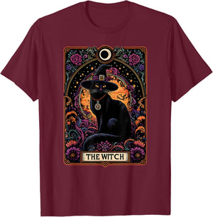 The Witch Cat Tarot Card Halloween Vintage Gothic Women Kids T-Shirt - T-Shirt | Maroon