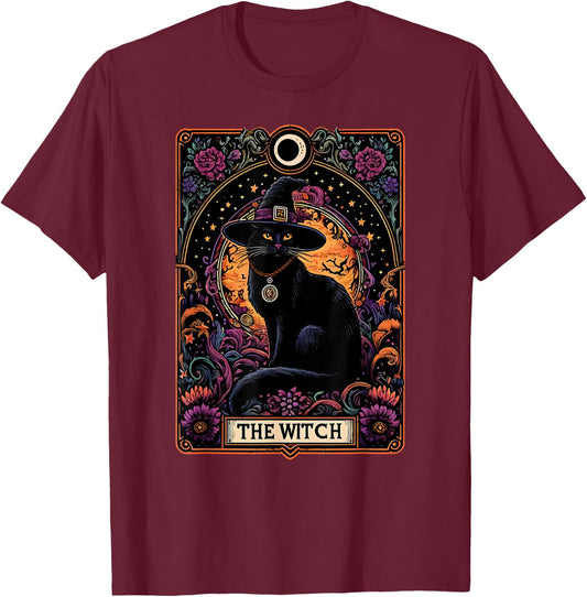 The Witch Cat Tarot Card Halloween Vintage Gothic Women Kids T-Shirt - T-Shirt | Maroon