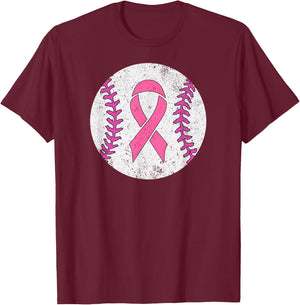 Baseball Player Pink Ribbon Breast Cancer Awareness Costume T-Shirt - T-Shirt | Maroon