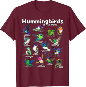 Hummingbird Lovers shirt Cute Hummingbirds of the World Bird T-Shirt - T-Shirt | Maroon