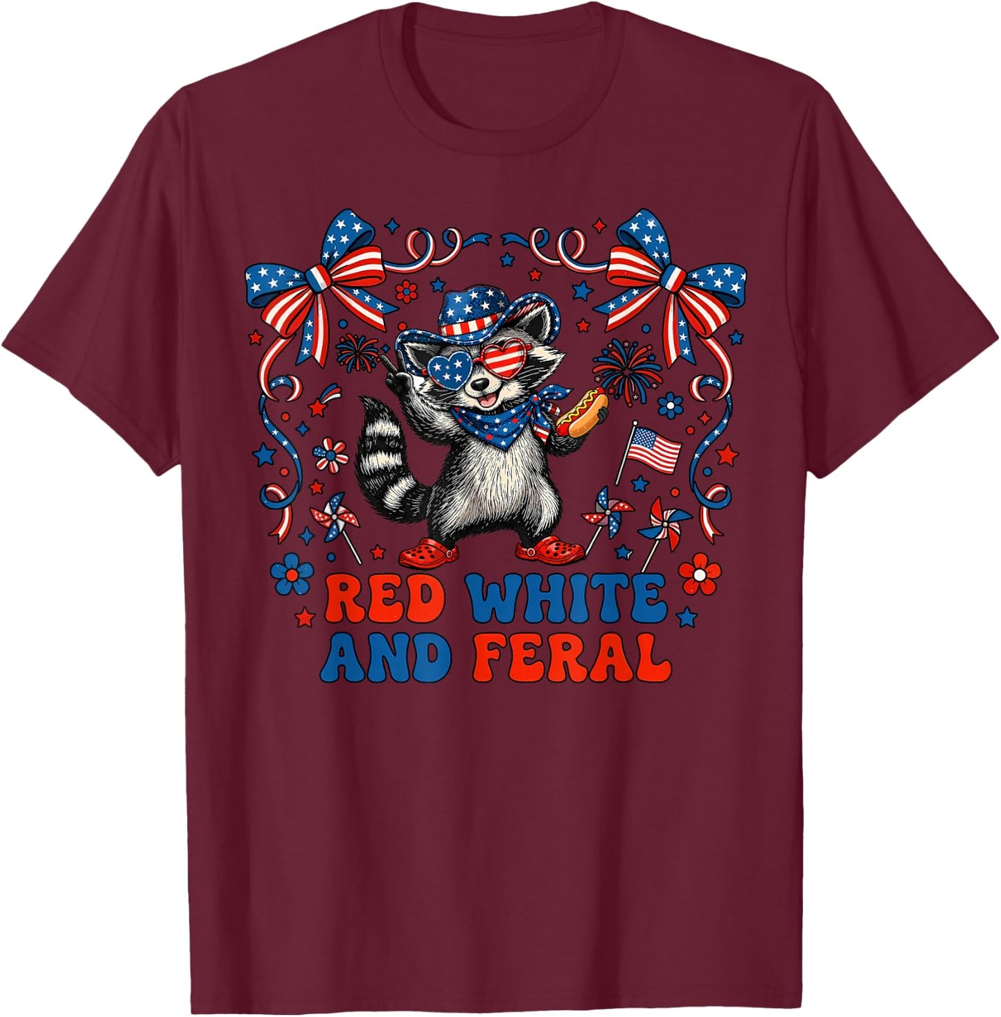 Red White and Due Funny Raccoon 4th of July Patriotic T-Shirt - T-Shirt | Maroon