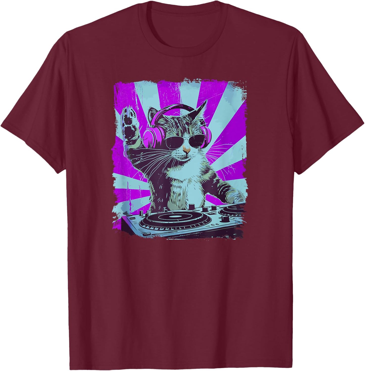 DJ Cat Disco Funny Sound Tech Headphone Techno Music Women T-Shirt - T-Shirt | Maroon