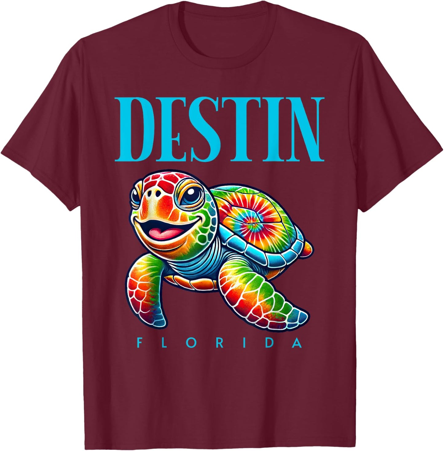 Destin Florida Smiling Tie Dye Sea Turtle T-Shirt - T-Shirt | Maroon