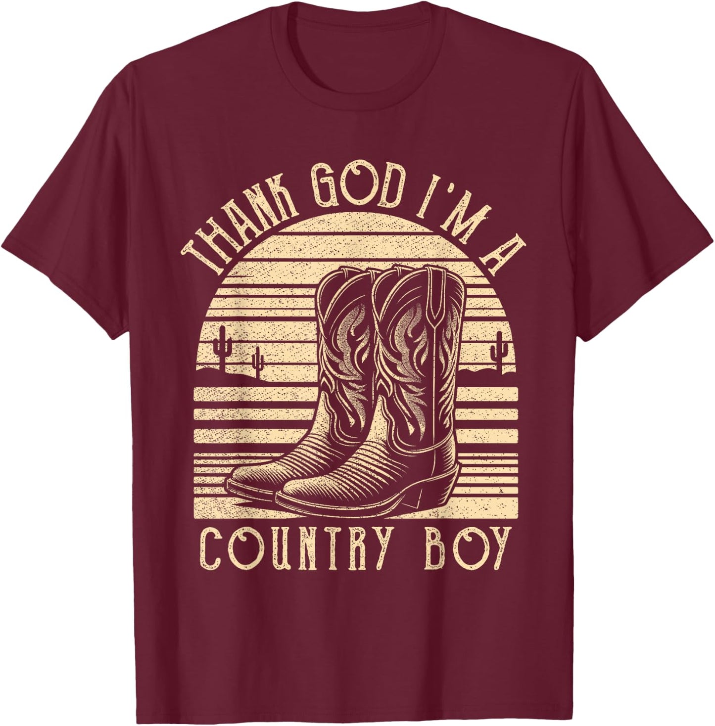 Thank God I'm A Country Music Boy Cowboy Western Retro T-Shirt - T-Shirt | Maroon
