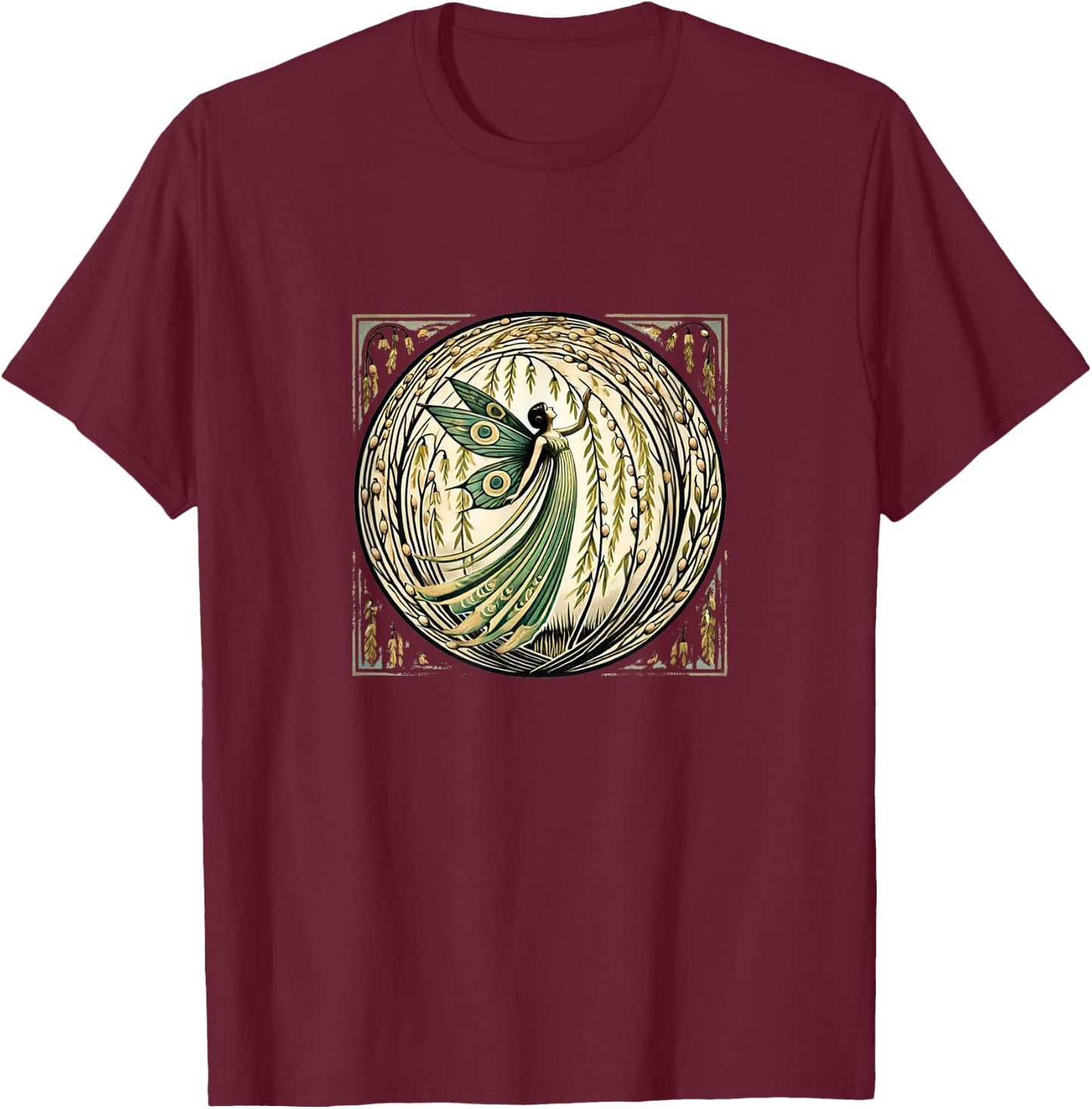 Fairy Weeping Willow Tree Illustration Fairies T-Shirt - T-Shirt | Maroon
