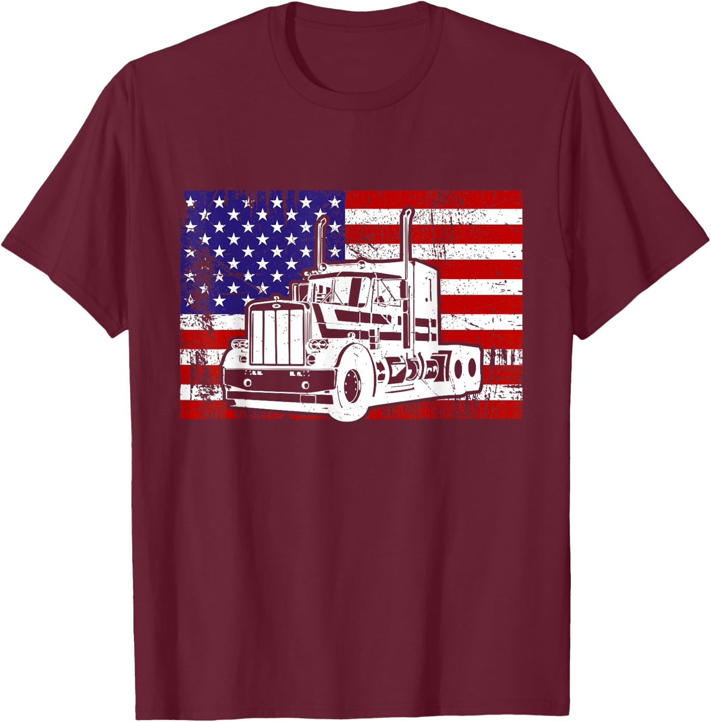 Us American Flag Semi Truck Driver 18 Wheeler Trucker T-Shirt - T-Shirt | Maroon