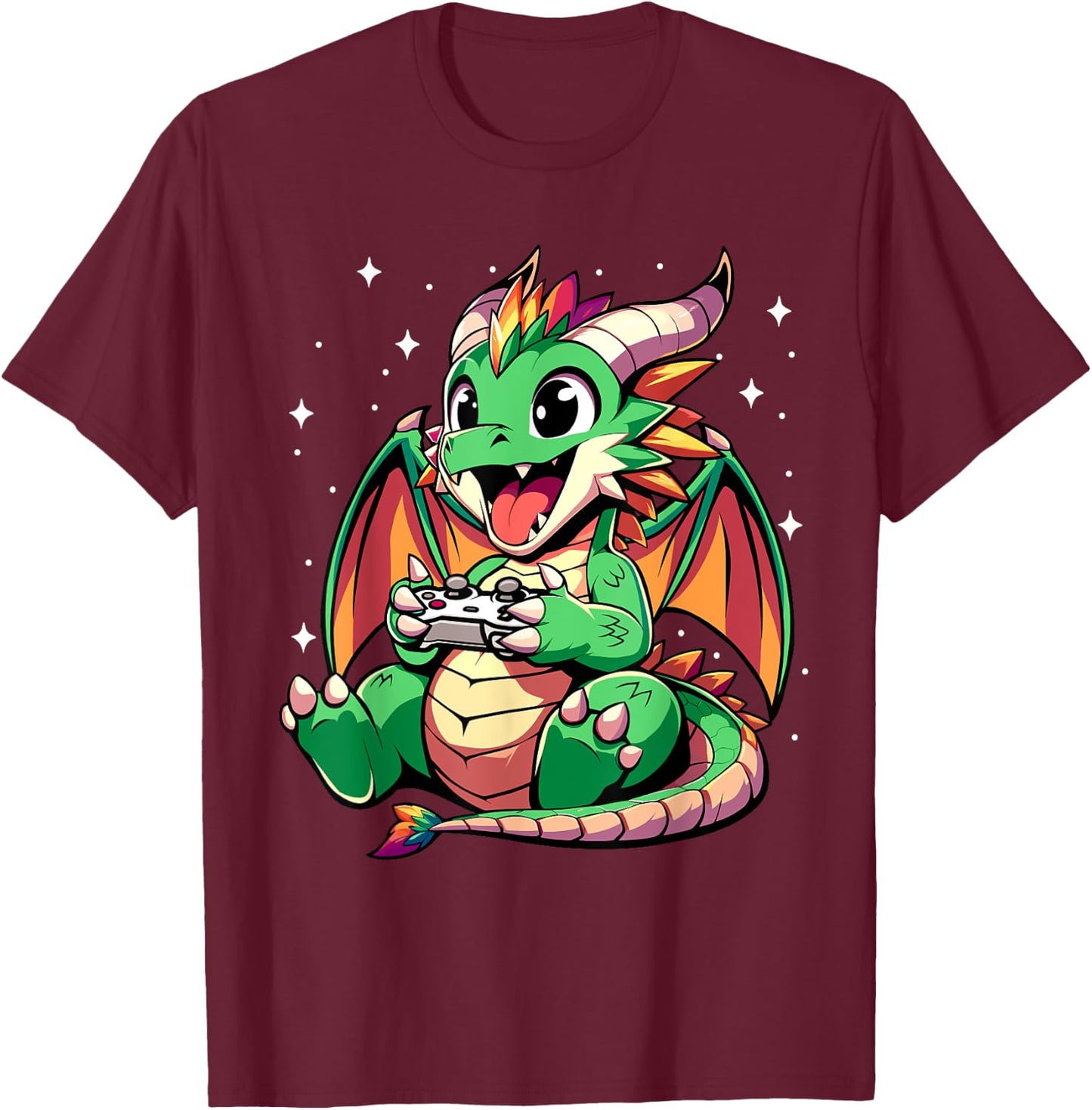 Cute Dragon Playing Video Games - Funny Gamer Boys Kids T-Shirt - T-Shirt | Maroon
