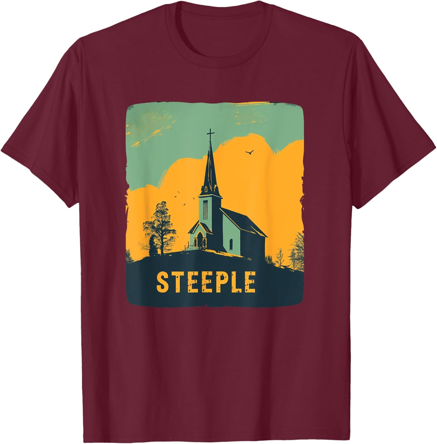 Nice Church with Steeple for Building Lovers T-Shirt - T-Shirt | Maroon