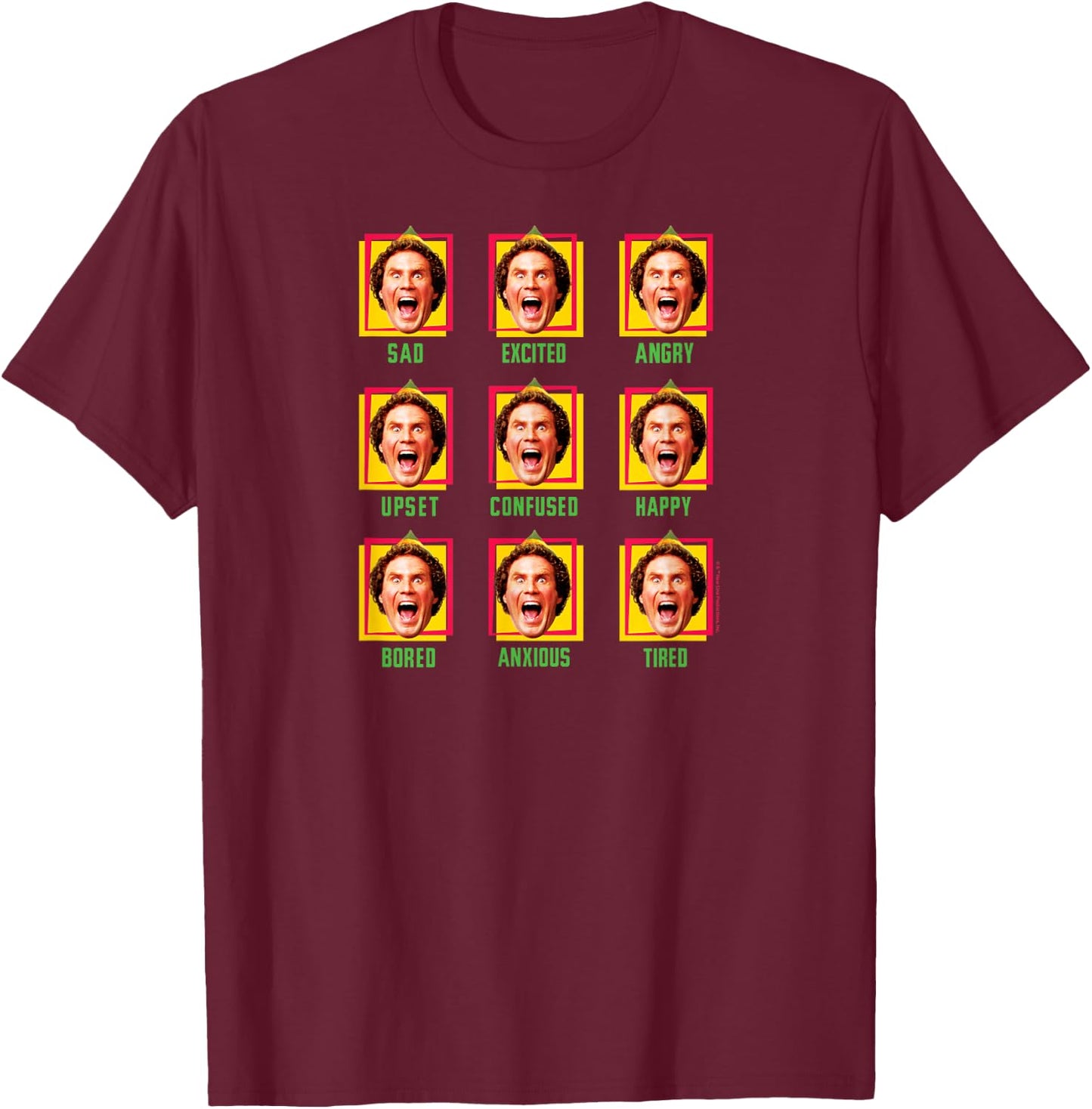 ELF - Buddy Different Faces Christmas Grid T-Shirt - T-Shirt | Maroon
