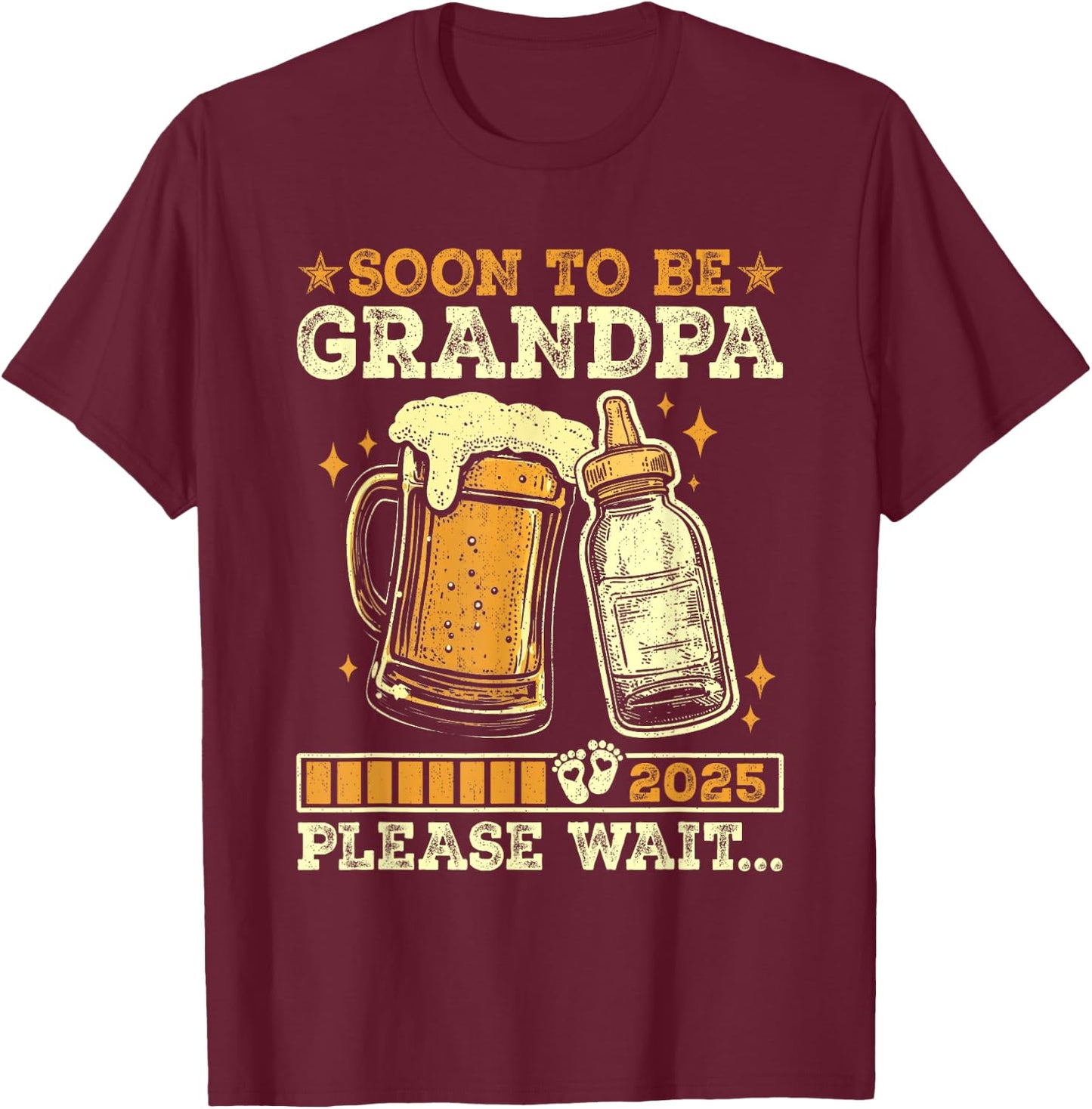 Soon To Be Grandpa 2025 Pregnancy Announcement Loading T-Shirt - T-Shirt | Maroon