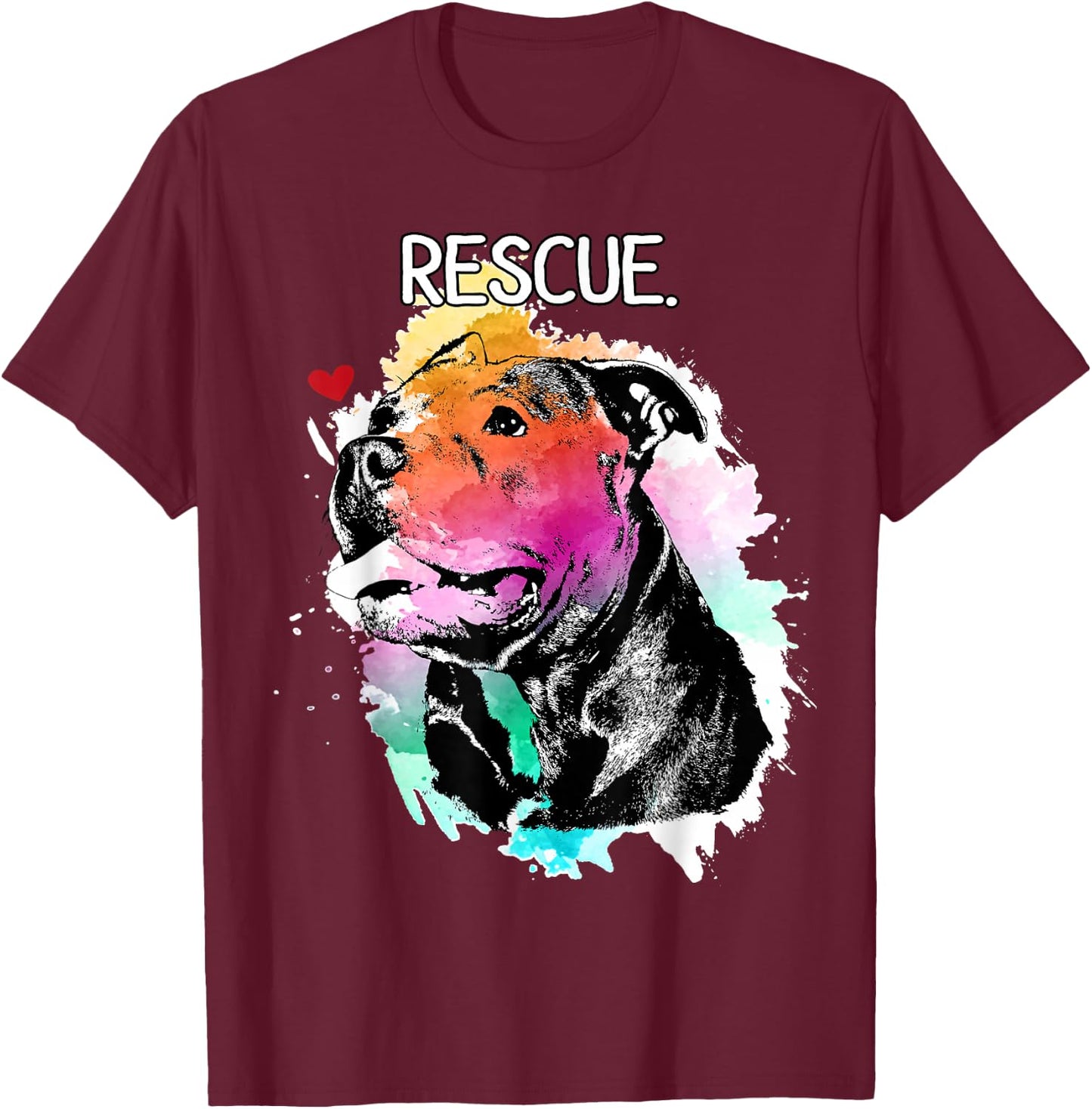 Pitbull Rescue Dog Adopt Don't Shop Watercolor Pittie Mom T-Shirt - T-Shirt | Maroon