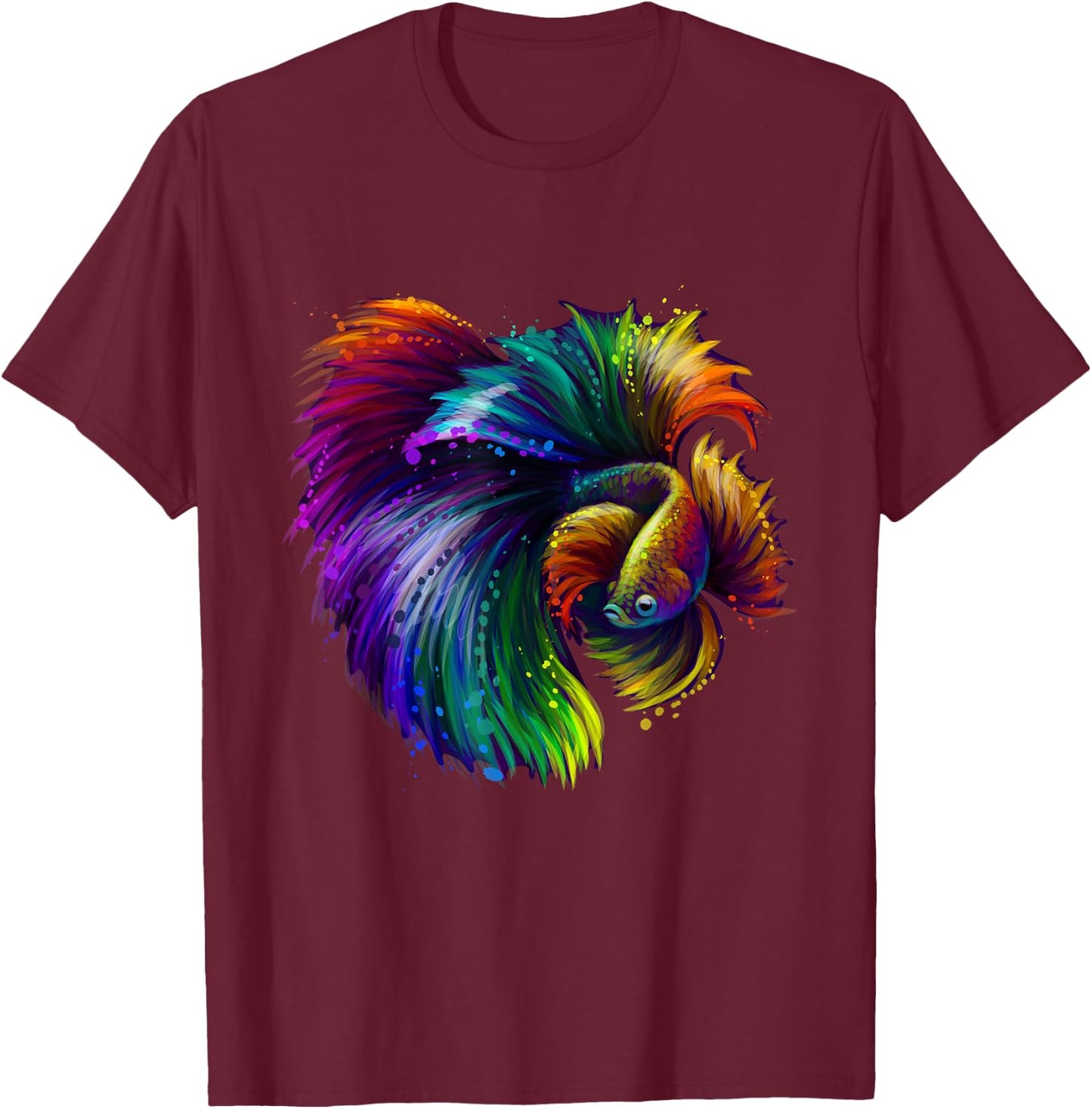 Tropical Colorful Fish Illustration Novelty Graphic Designs T-Shirt - T-Shirt | Maroon
