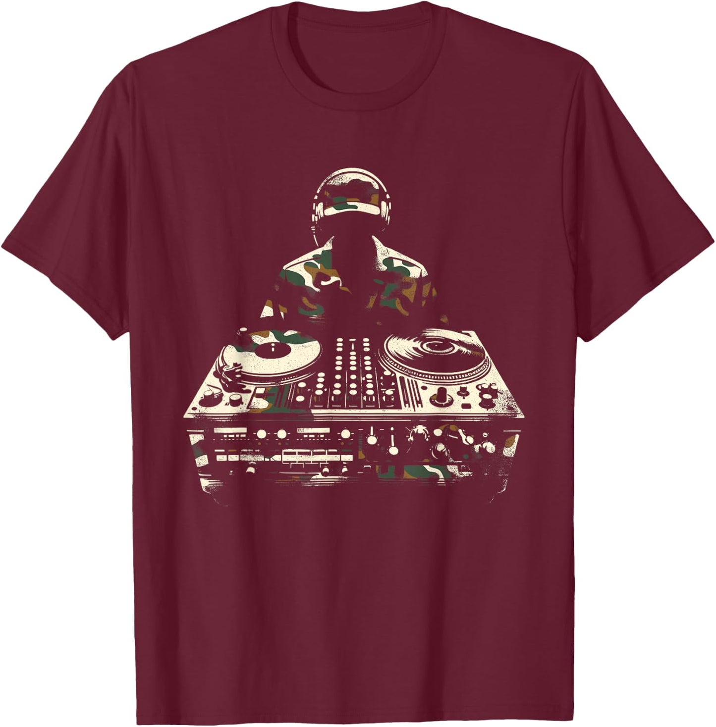 Turntable Camouflage - Vintage DJ Vinyl Music Lover T-Shirt - T-Shirt | Maroon