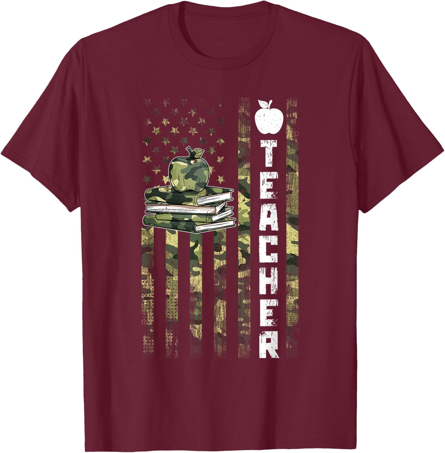 Retro Vintage Teacher Camouflage American Flag 4th Of July T-Shirt - T-Shirt | Maroon