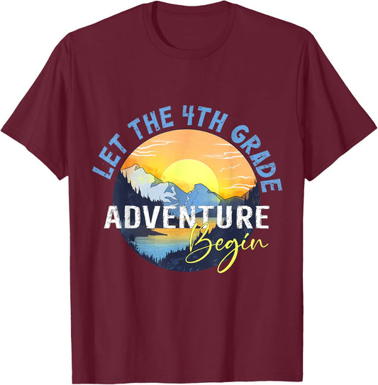 Let the 4th Grade Adventure Begin Fourth Grade Teacher Women Girls Kids T-Shirt - T-Shirt | Maroon