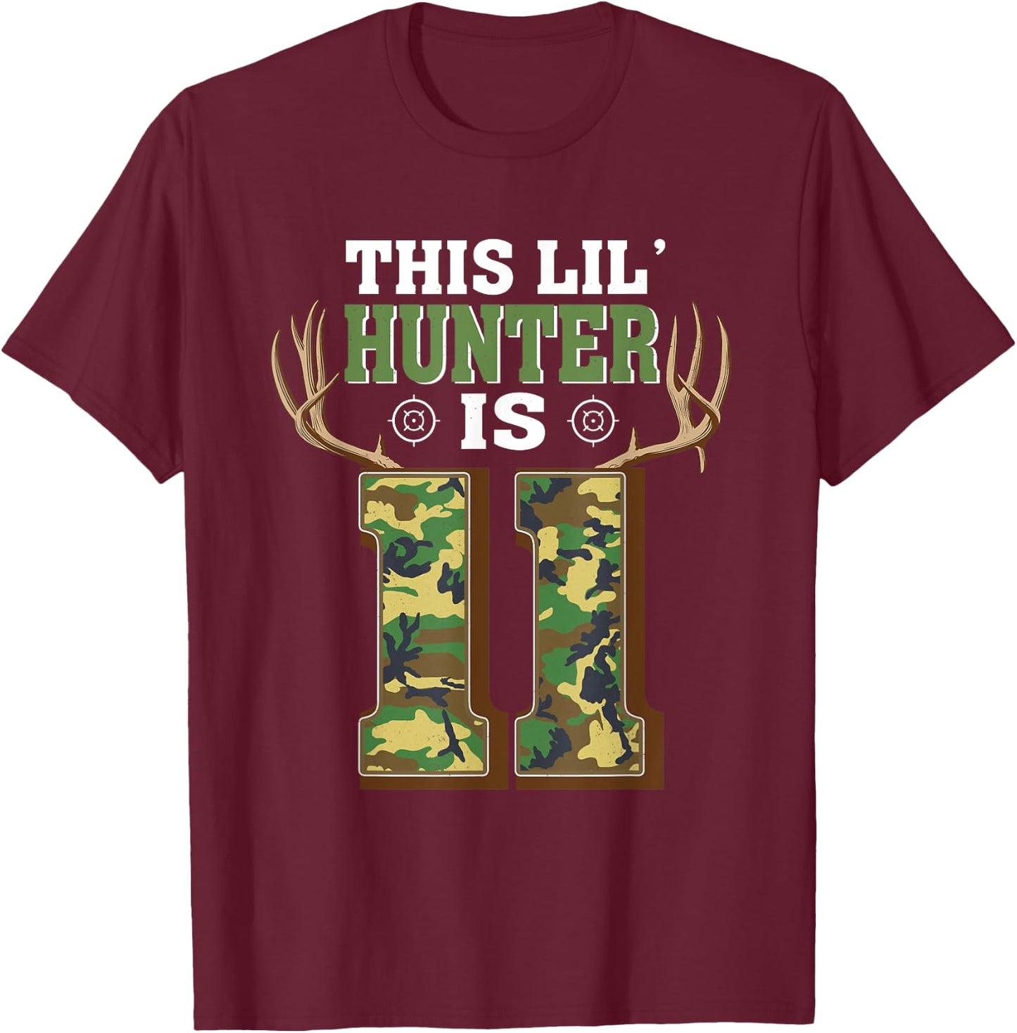 11th Birthday Hunting Deer 11 Year Old Hunter T-Shirt - T-Shirt | Maroon