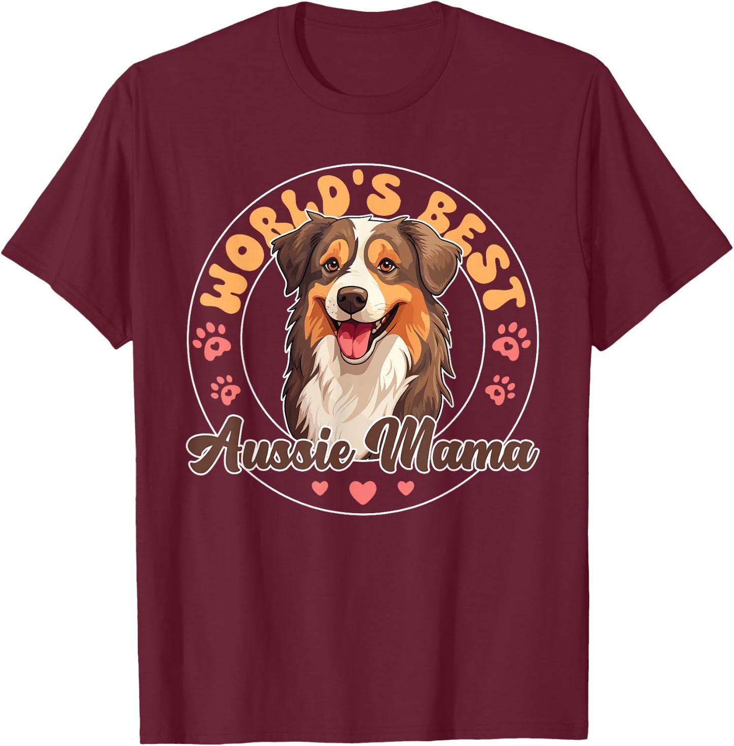 Australian Shepherd Red Tri Dog World's Best Aussie mama Men Women Kids T-Shirt - T-Shirt | Maroon