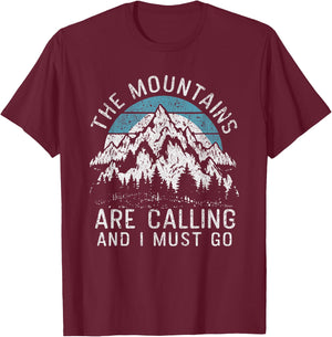The Mountains Are Calling Hiking Camping Men Women Kids T-Shirt - T-Shirt | Maroon
