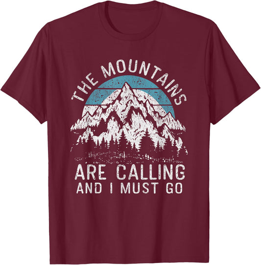 The Mountains Are Calling Hiking Camping Men Women Kids T-Shirt - T-Shirt | Maroon